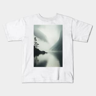 Misty Fjord Landscape Scandinavian Nature Lone Tree Minimalist Art Kids T-Shirt